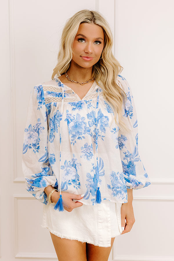 Garden Serenade Floral Top in Blue