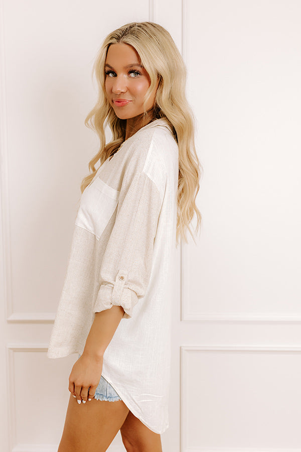 Beach Retreat Oversized Linen-Blend Button Up