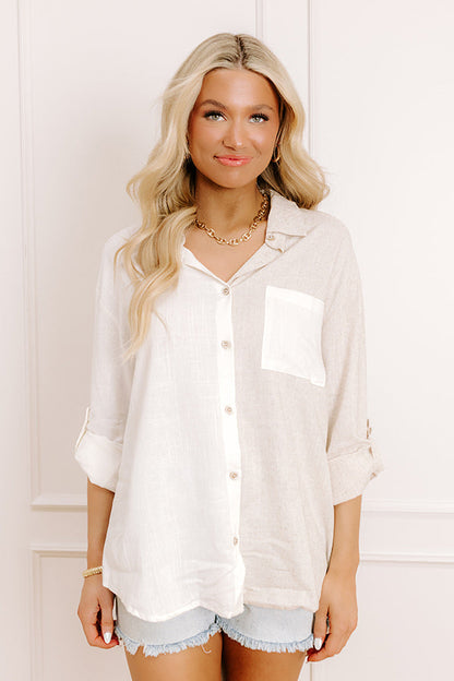 Beach Retreat Oversized Linen-Blend Button Up