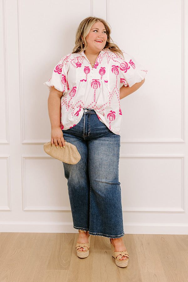 Palms Away Embroidered Top Curves