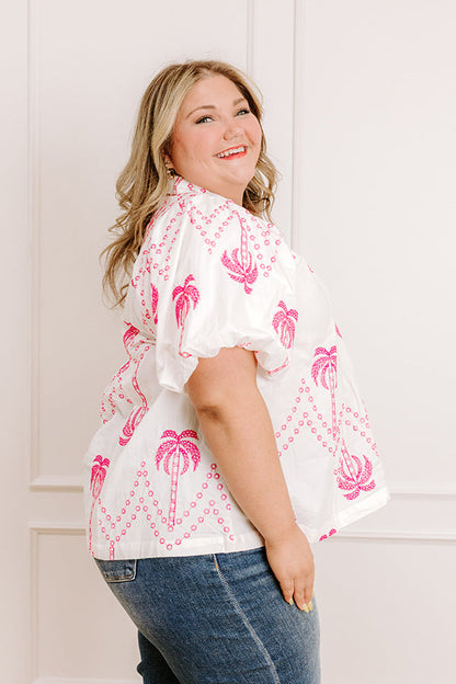 Palms Away Embroidered Top Curves