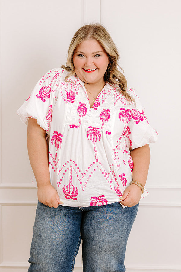 Palms Away Embroidered Top Curves