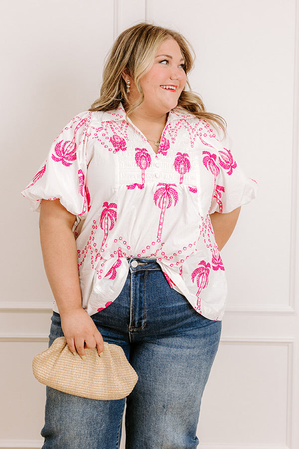 Palms Away Embroidered Top Curves