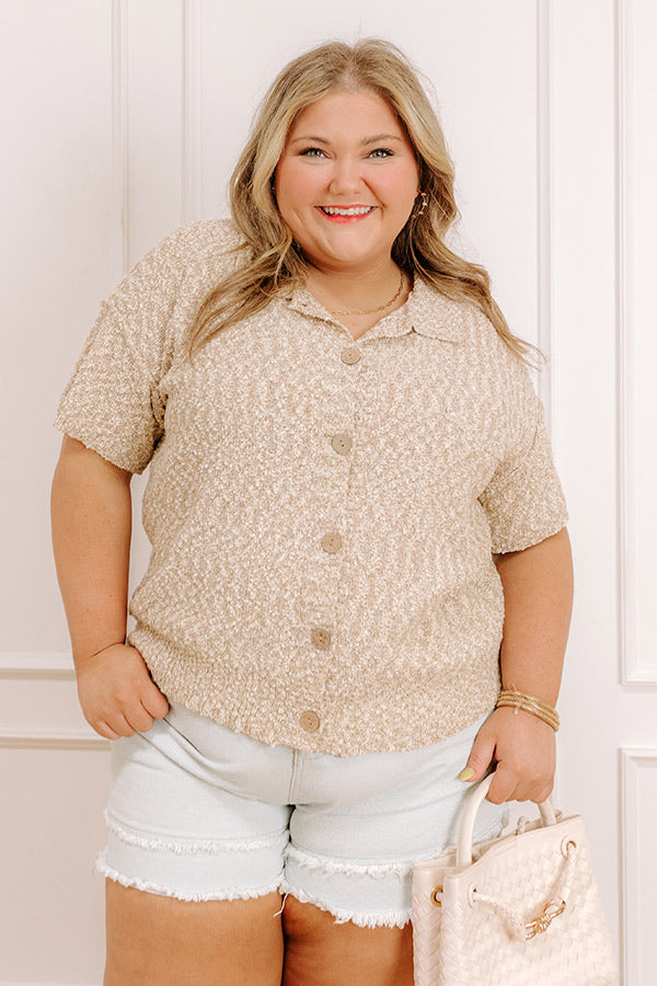 Latte Sippin Knit Button Up Curves