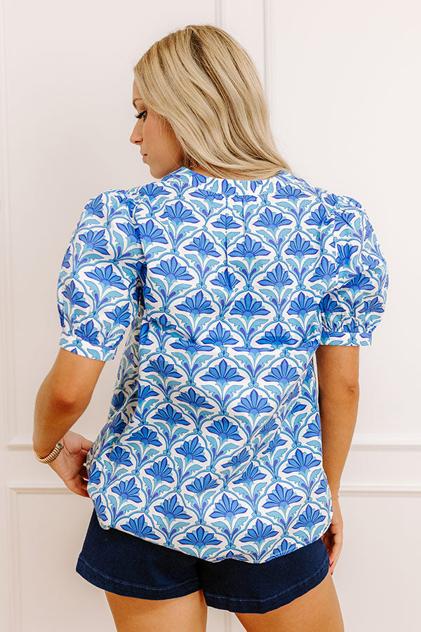French Riviera Floral Shift Top in Blue