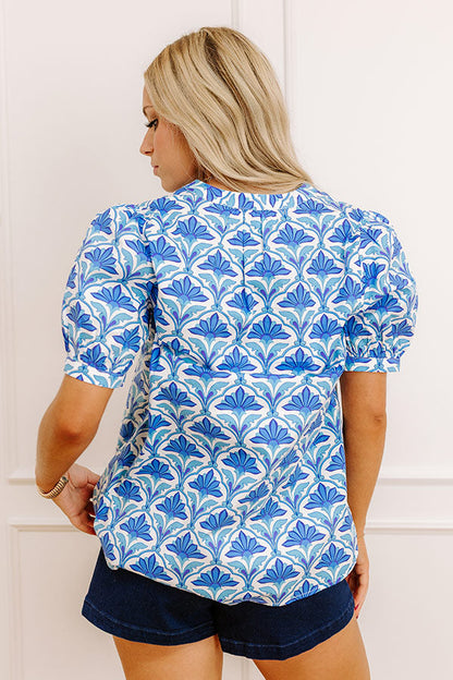 French Riviera Floral Shift Top in Blue