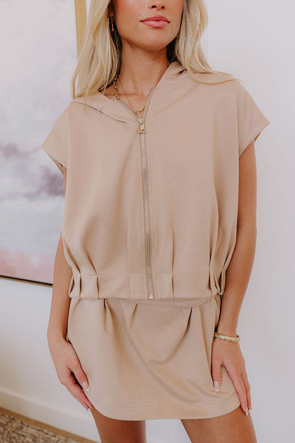 Social Club Meetup Zip Up Sweater Top in Iced Latte