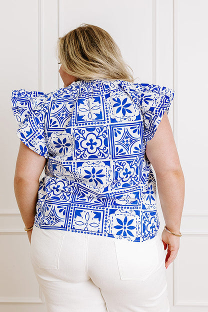Inspiring Sights Floral Top in Royal Blue Curves