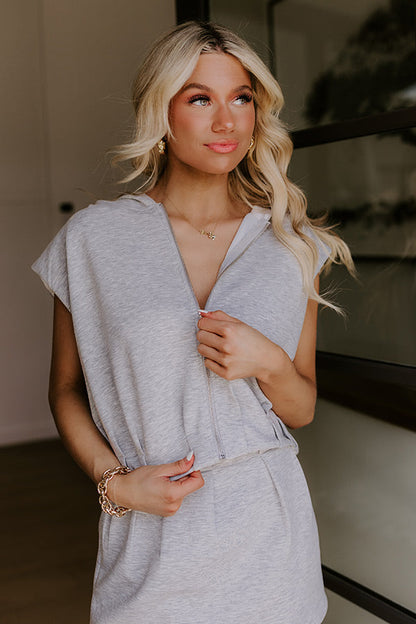 Social Club Meetup Zip Up Sweater Top in Grey