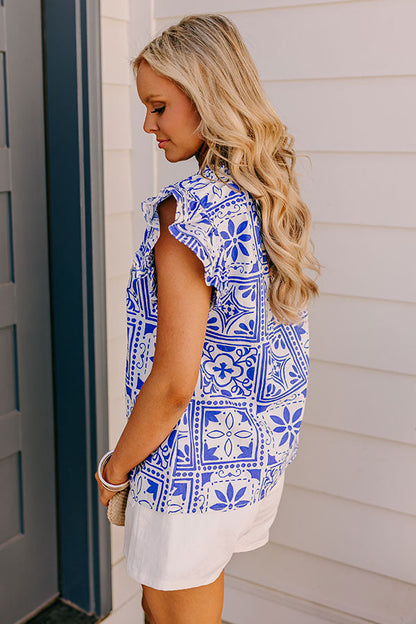 Inspiring Sights Floral Top In Royal Blue