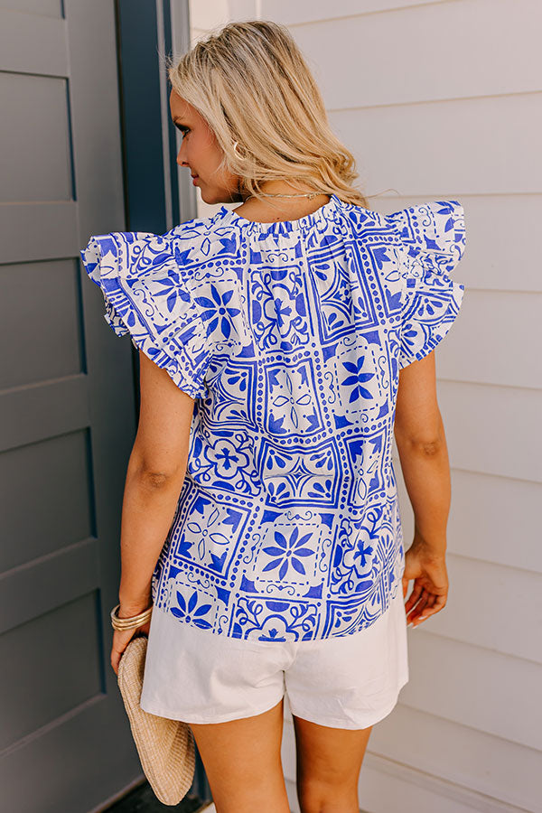 Inspiring Sights Floral Top In Royal Blue