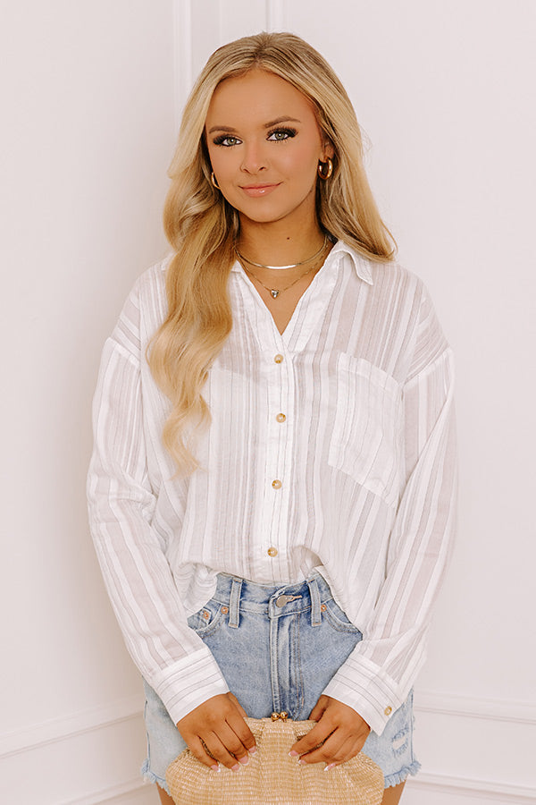 Social Club Chic Stripe Button Up in White