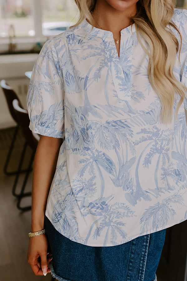 French Riviera Floral Shift Top in Sky Blue