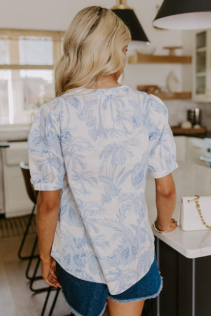 French Riviera Floral Shift Top in Sky Blue