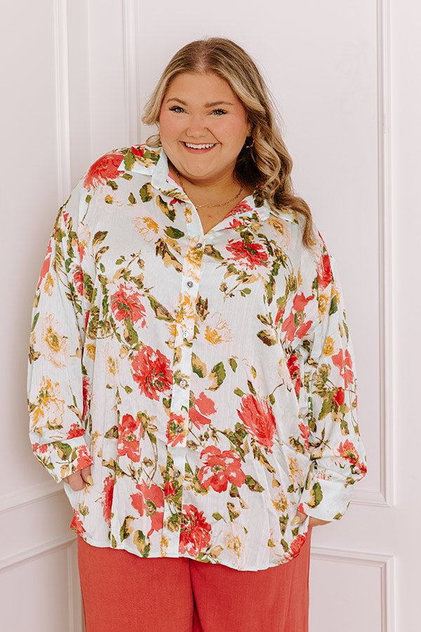 Serene Gardens Floral Button Up in Limpet Shell Curves