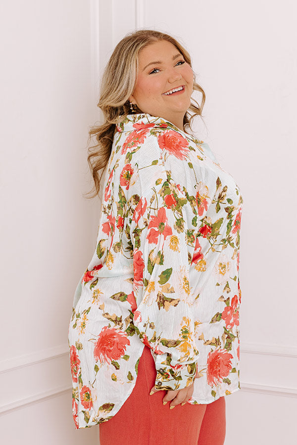 Serene Gardens Floral Button Up in Limpet Shell Curves