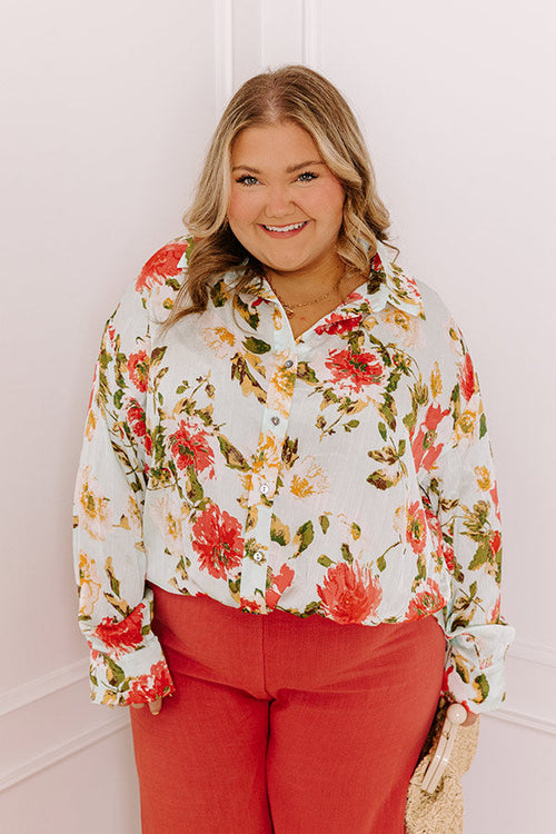 Serene Gardens Floral Button Up in Limpet Shell Curves
