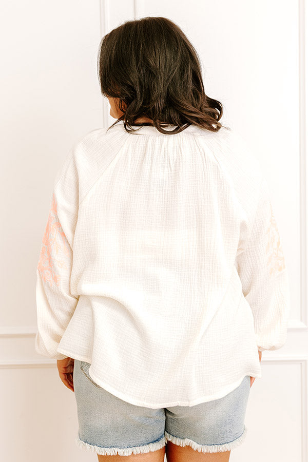 Gardenia Charm Floral Embroidered Top in Cream Curves