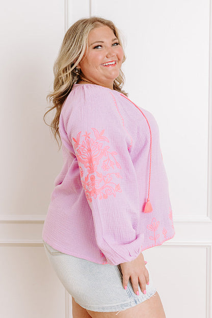Gardenia Charm Floral Embroidered Top in Dusty Purple Curves