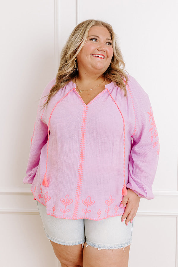 Gardenia Charm Floral Embroidered Top in Dusty Purple Curves