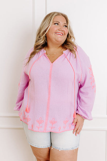 Gardenia Charm Floral Embroidered Top in Dusty Purple Curves