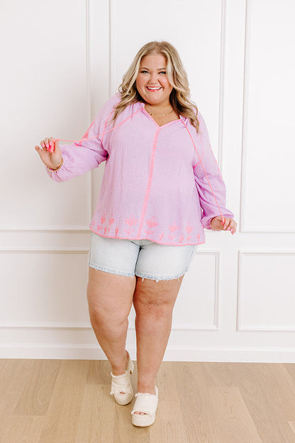 Gardenia Charm Floral Embroidered Top in Dusty Purple Curves
