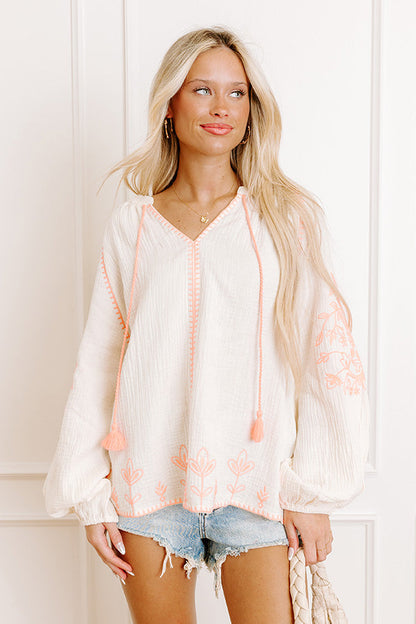 Gardenia Charm Floral Embroidered Top in Cream