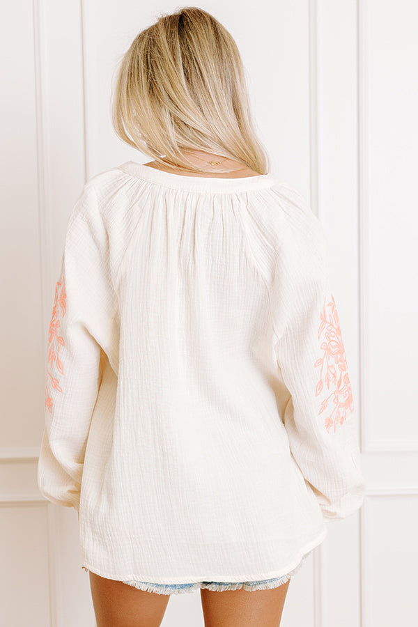 Gardenia Charm Floral Embroidered Top in Cream