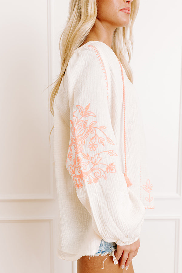 Gardenia Charm Floral Embroidered Top in Cream