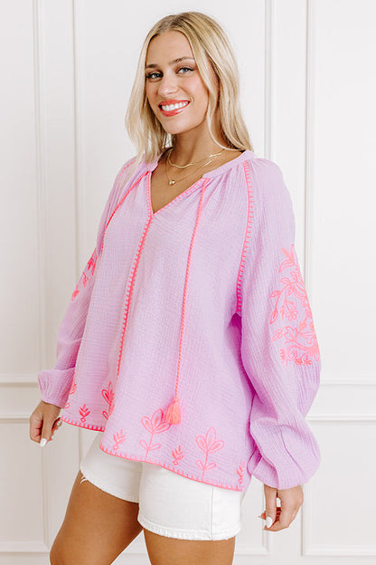 Gardenia Charm Floral Embroidered Top in Dusty Purple
