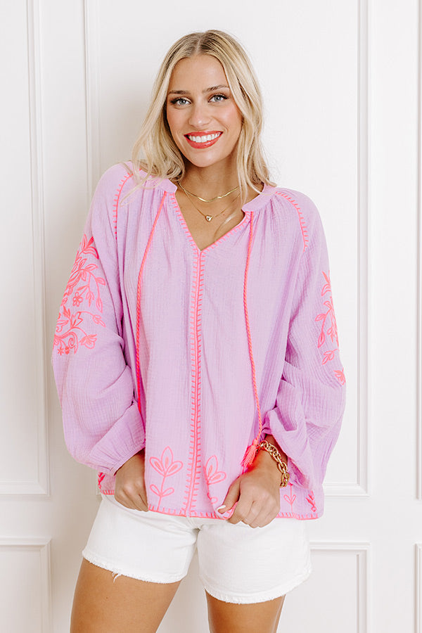 Gardenia Charm Floral Embroidered Top in Dusty Purple