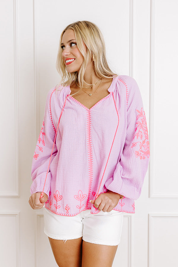 Gardenia Charm Floral Embroidered Top in Dusty Purple