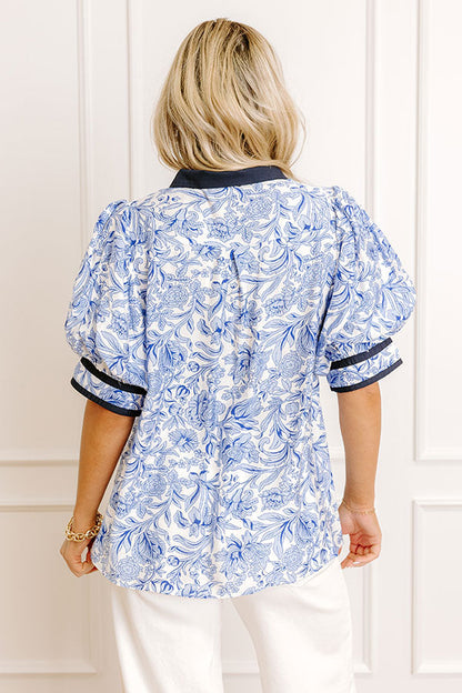 Sonoma Charm Floral Top in Sky Blue
