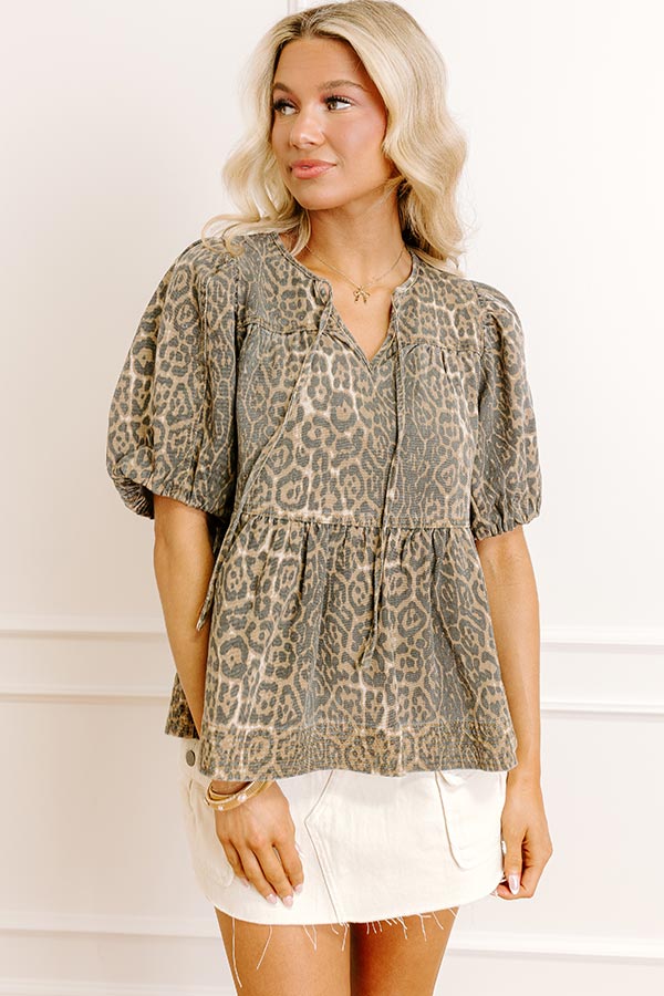 Uptown Charm Leopard Denim Top