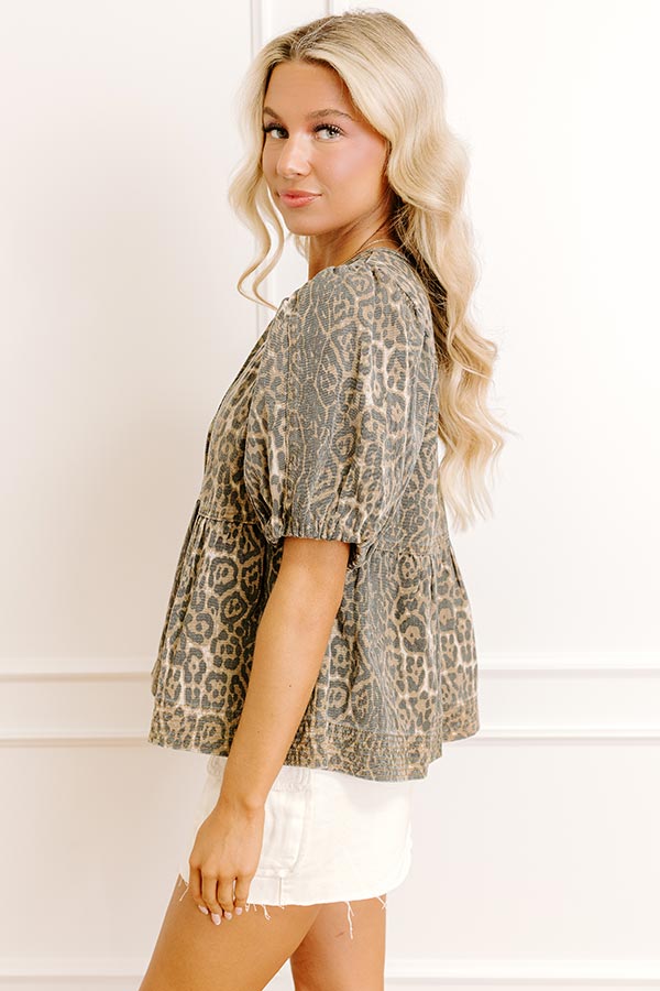 Uptown Charm Leopard Denim Top