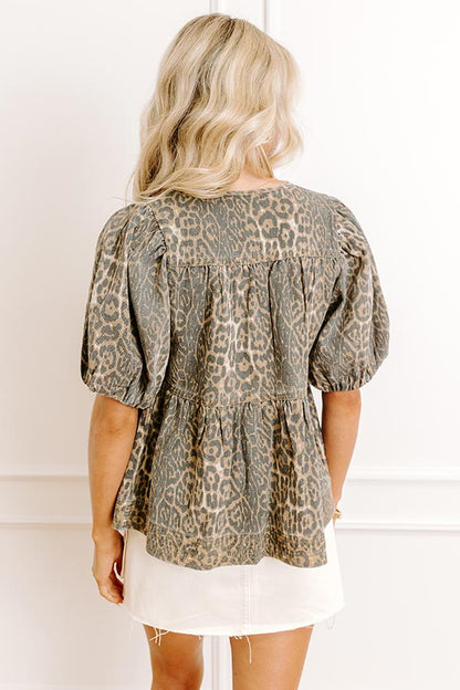 Uptown Charm Leopard Denim Top