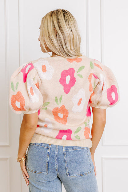 Flower Power Knit Sweater Top in Beige