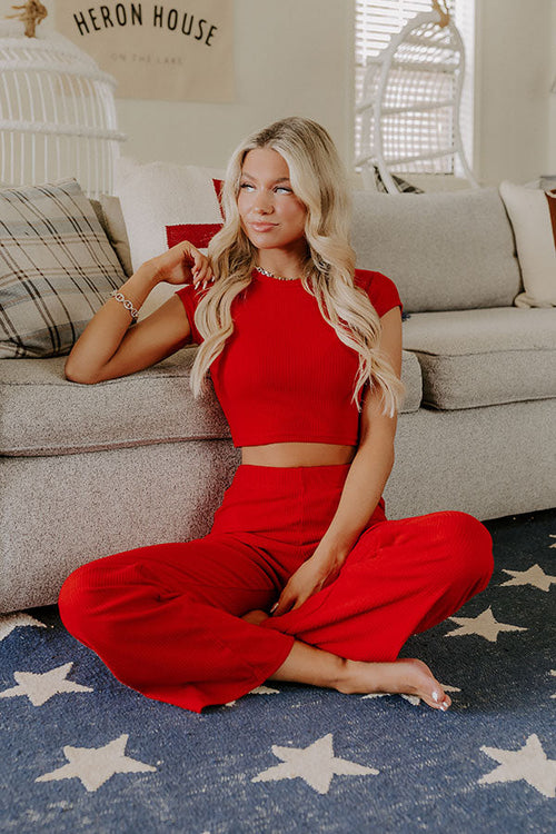 Always On The Go Ribbed Crop Tee in Red