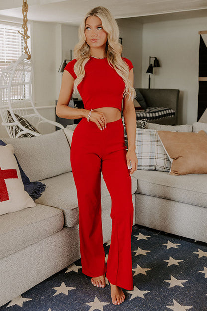 Always On The Go Ribbed Crop Tee in Red