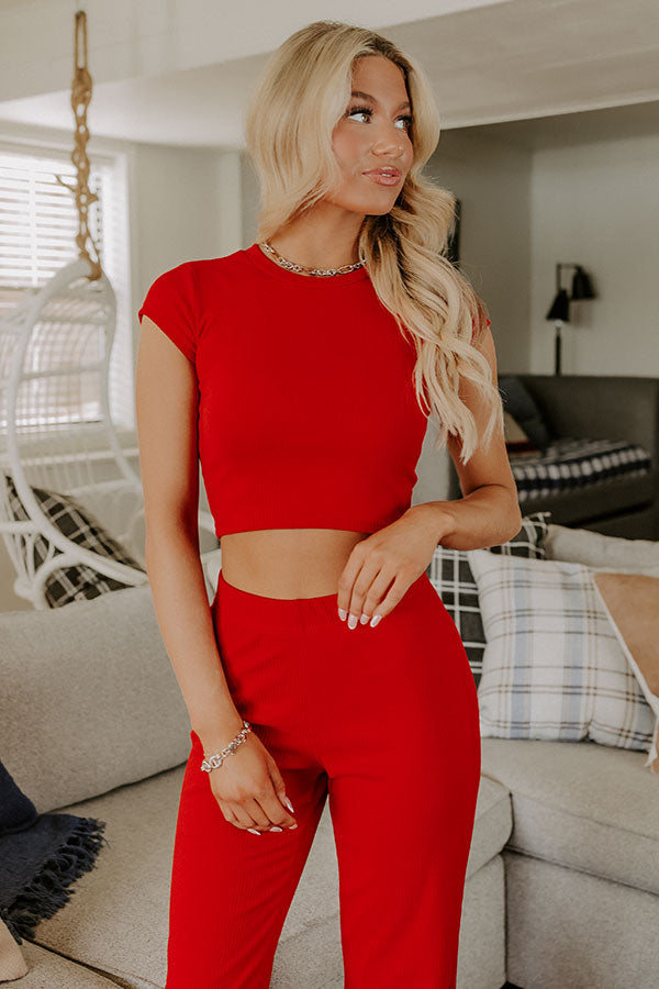Always On The Go Ribbed Crop Tee in Red