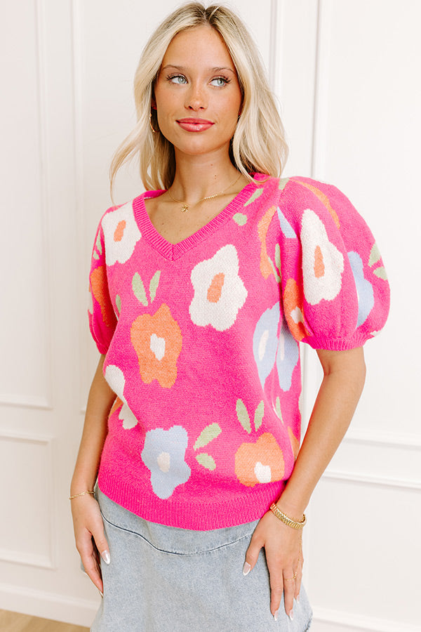 Flower Power Knit Sweater Top in Pink