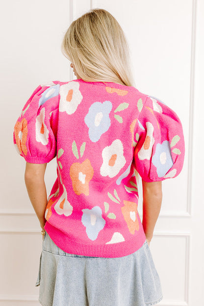 Flower Power Knit Sweater Top in Pink