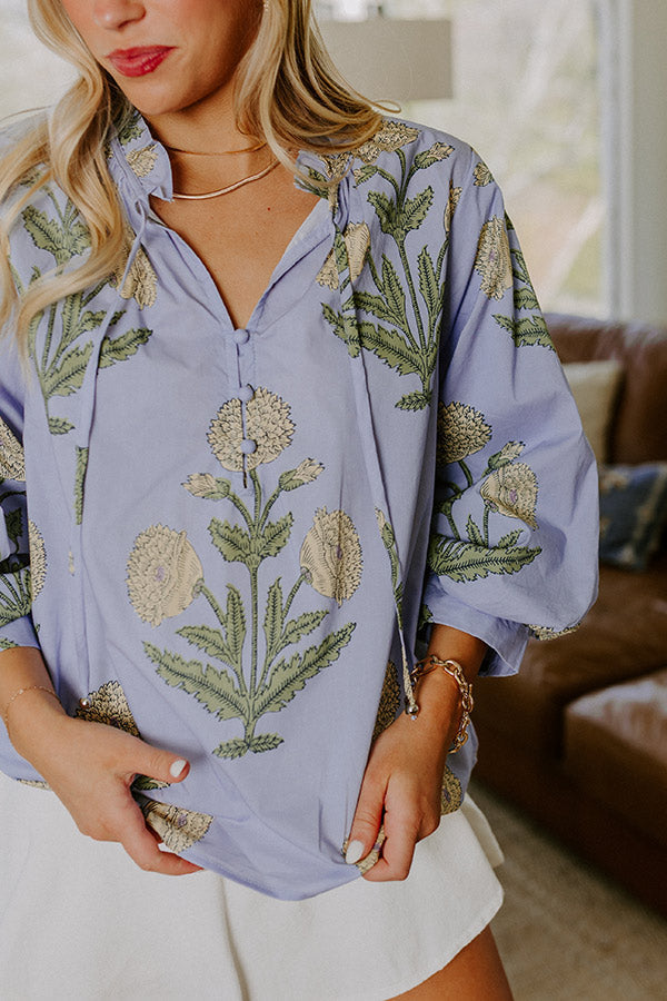 Botanical Brunch Floral Top in Sky Blue