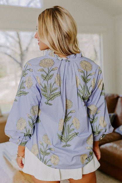 Botanical Brunch Floral Top in Sky Blue