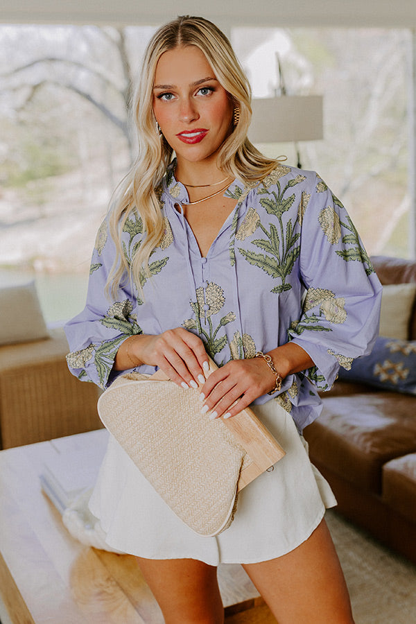 Botanical Brunch Floral Top in Sky Blue