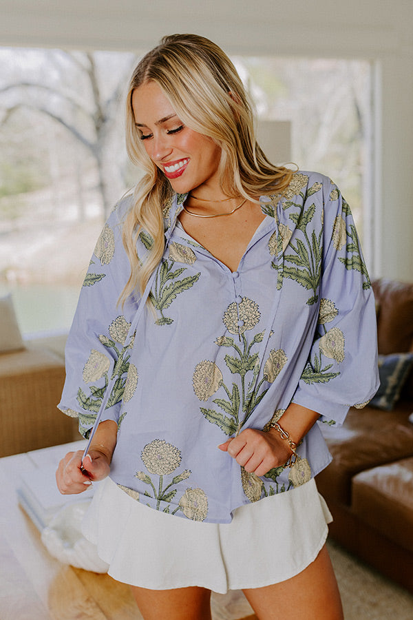 Botanical Brunch Floral Top in Sky Blue