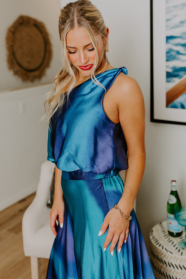 Moonlit Lagoon Satin Top in Blue