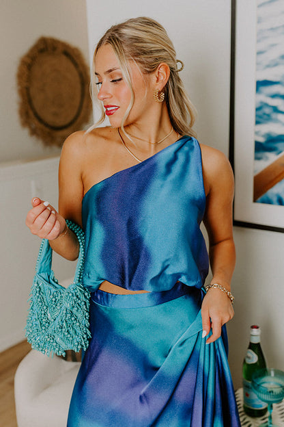 Moonlit Lagoon Satin Top in Blue