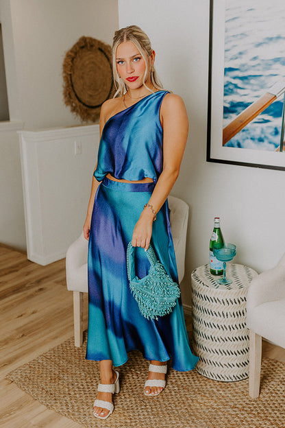 Moonlit Lagoon Satin Top in Blue