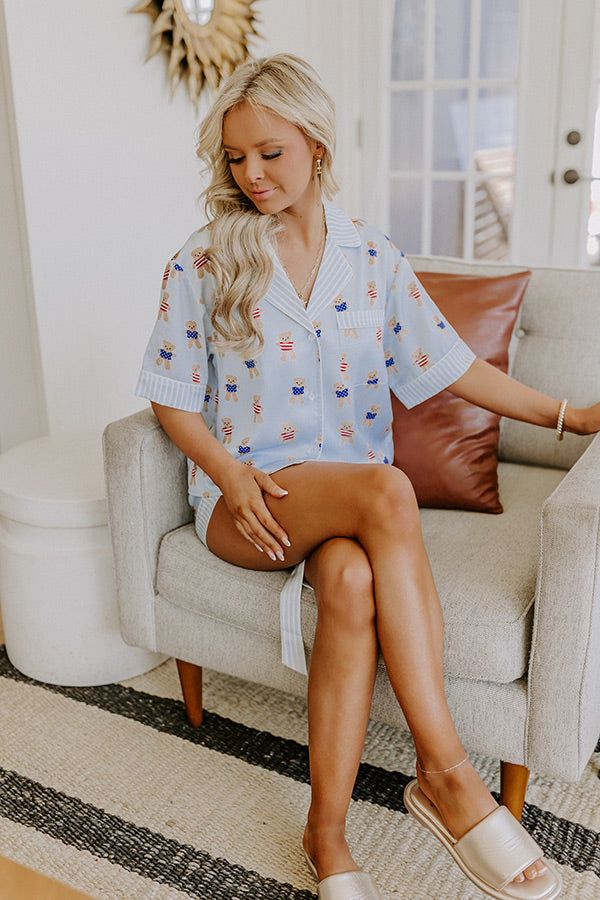 Beary Patriotic Satin Pajama Top